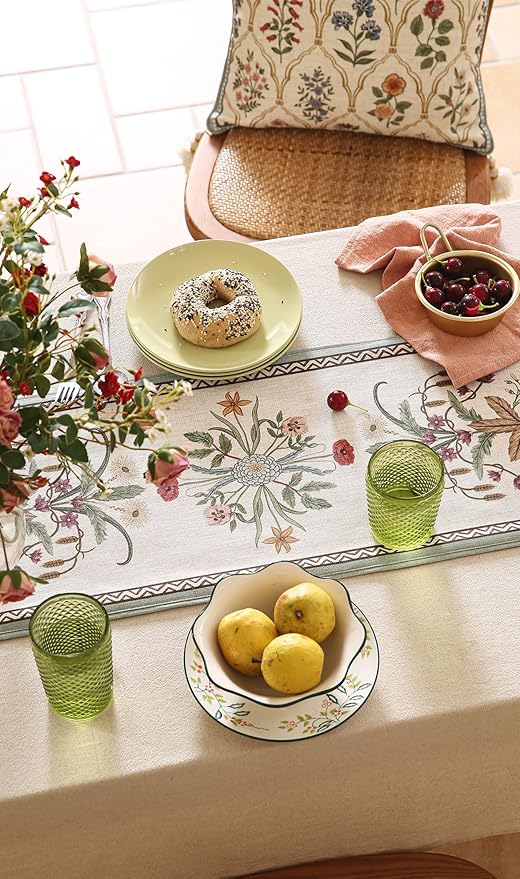 ISAENNE Designer French Country Linen Table Runner 87 Inches Long, Elegant - Image 4