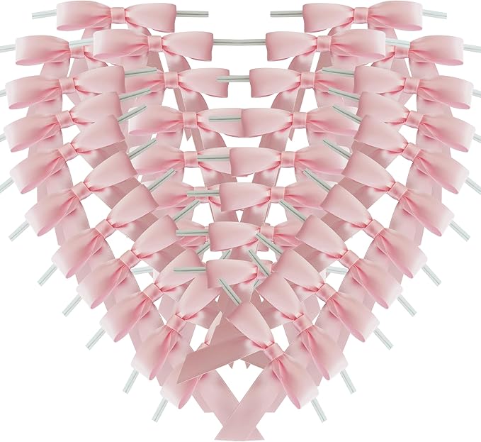 50pcs 2.5" Light Pink Polyester Satin Ribbon Bows by Micomon