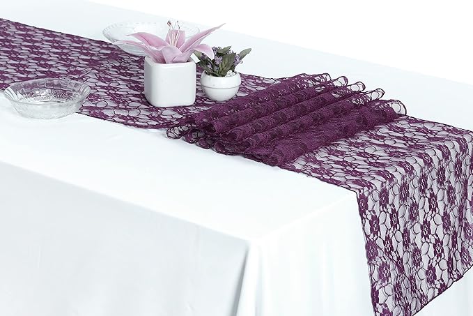 MDS Pack of 10 Wedding 12 x 108 inches Lace Table Runner by MDS