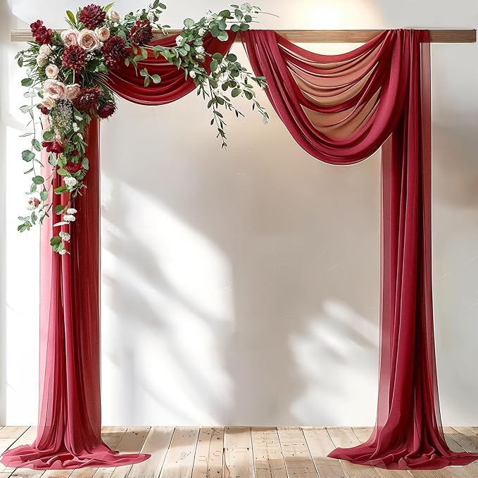 Burgundy Wedding Arch Draping Fabric 2 Panels 30'' x 20FT Burgundy Drapes Sheer - Image 4