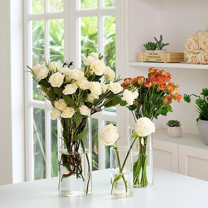 3 PCS Modern Square Glass Cylinder Vases Set – Elegant Bud Vases, Floating - Image 6