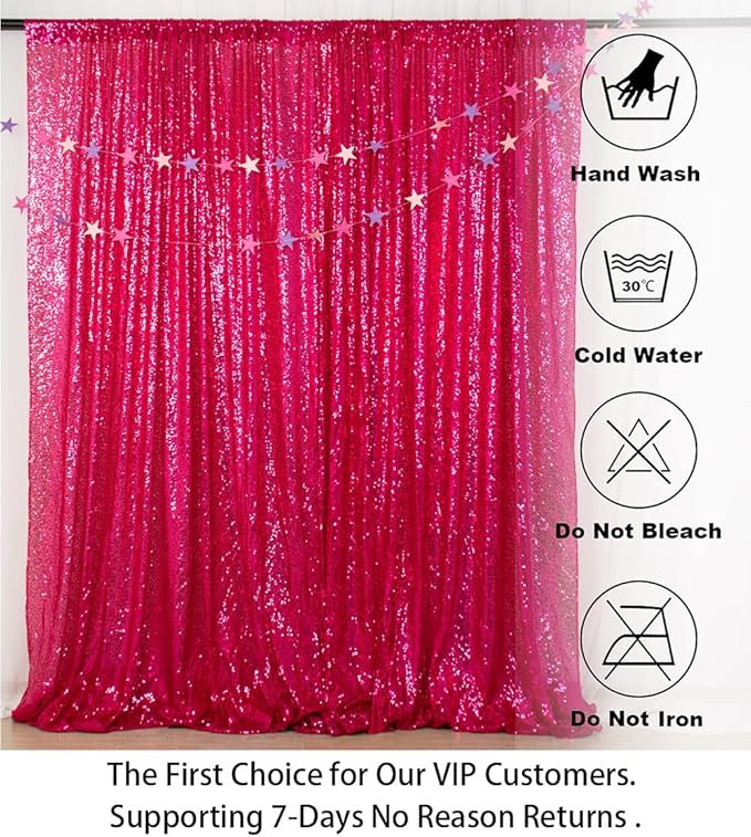 ShiDianYi Sequin Curtain Backdrop 8FT X 10FT Hot Pink Sequin Photo Backdrop - Image 5