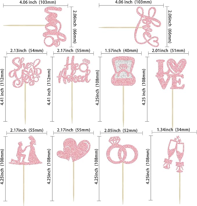Ephlyn 30Pcs He Asked She Said Yes Cupcake Toppers Glitter Engagement Cupcake - Image 2