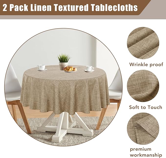 Fitable Faux Linen Round Tablecloths 60 Inch in Diameter - Image 5