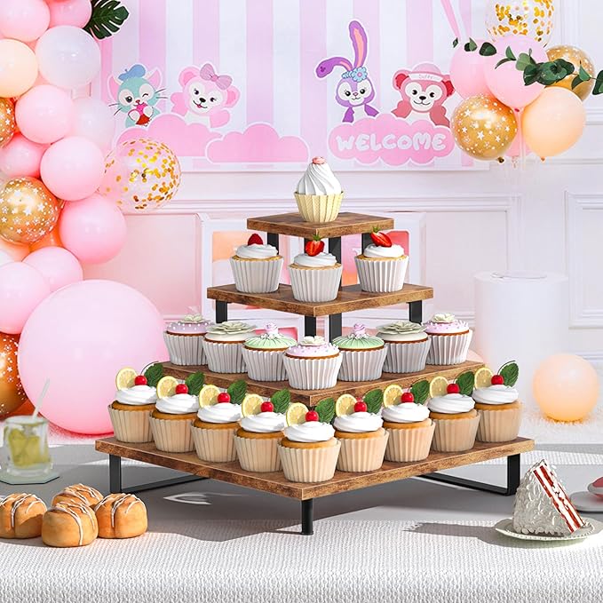 ELITEROO Wooden Cupcake Stand, Tiered Cupcake Display Tower Stand - Image 3