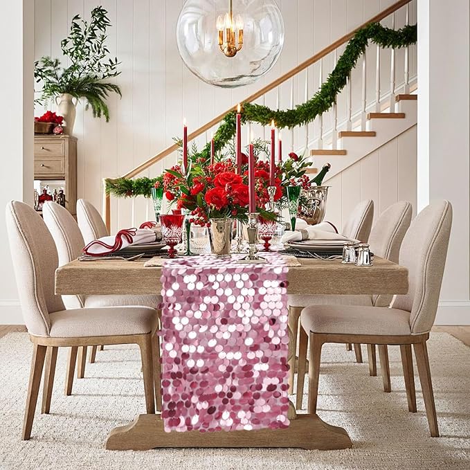 VHH Sequin Table Runner 12 x 108 inches Pink Table Runner, Glitter Runner - Image 2