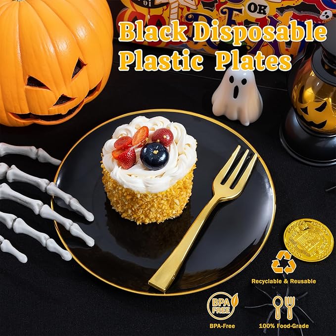 Festiva 200Pcs Black Gold Dessert Plates 6.3" - Image 4