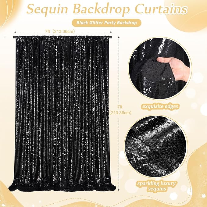 Black Sequin Backdrop Curtain 7ft x 7ft Glitter Photo Booth Backdrop - Image 5