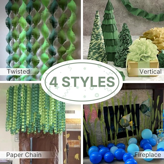 PartyWoo Crepe Paper Streamers 4 Rolls 328ft, Pack of Sage Green Crepe Paper - Image 5