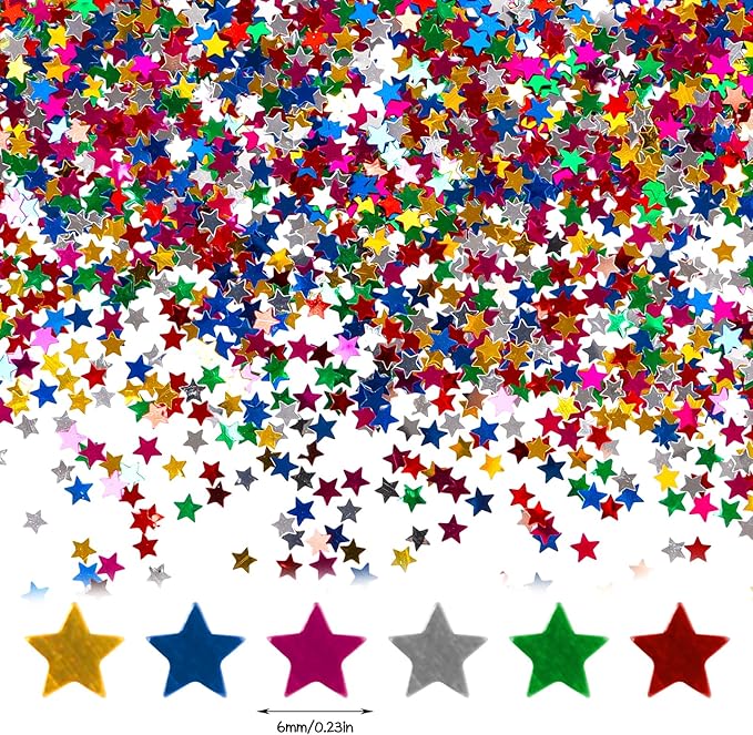 STEFORD 150g Rainbow Star Confetti, 6mm Multicolor Star Glitter Metallic Sequin - Image 3