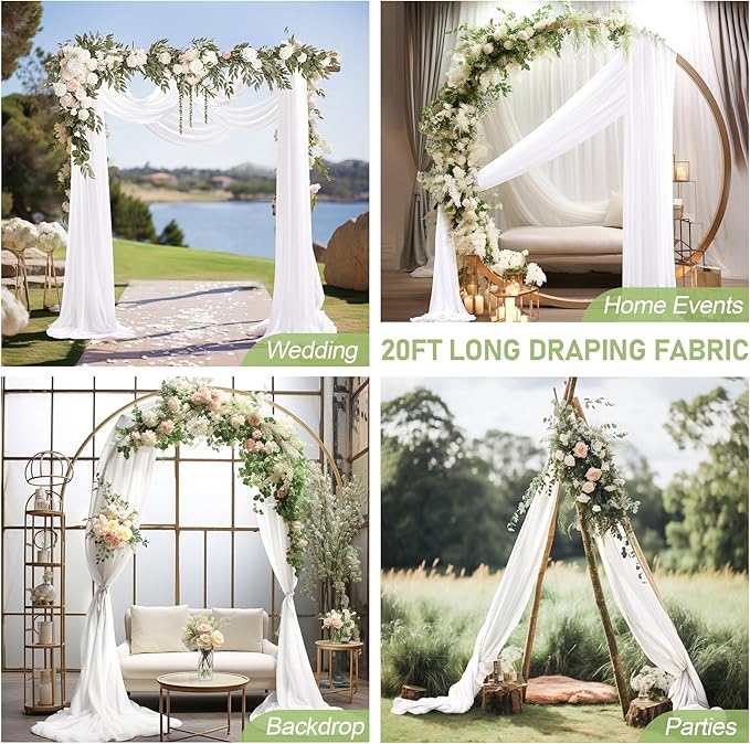 Wedding Arch Draping Fabric 3 Panels 30" X 20FT Sheer Arch Drapes Fabric White - Image 7