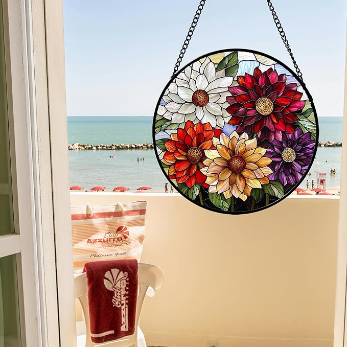 Stained Glass Window Hanging, Colorful Flowers Sun Catcher - Image 3