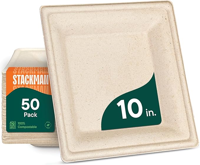 100% Compostable Square Paper Plates - Image 2