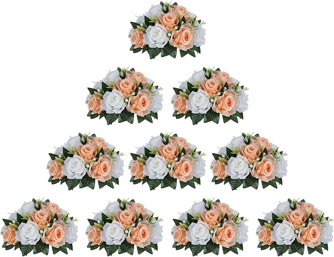 BLOSMON Flower Balls for Wedding Centerpieces: 10pcs Peach Fuzz 9.5 Inch Fake by Blosmon