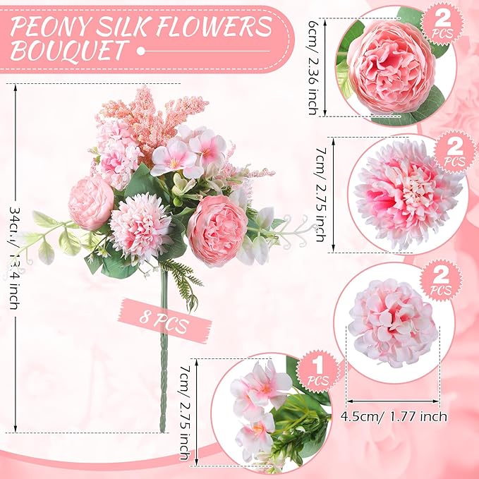 Zeyune 8 Pcs Wedding Silk Flowers Fake Silk Flowers Faux Bouquet Hydrangea - Image 2