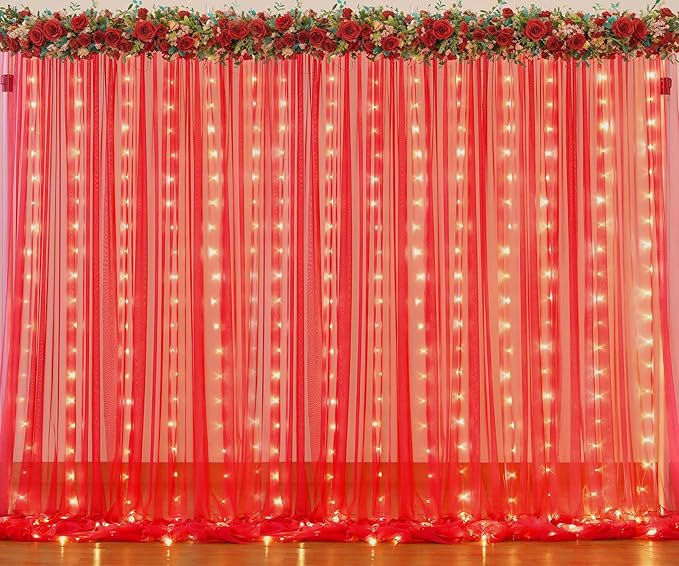 Suppromo Red Tulle Backdrop Curtain by Suppromo