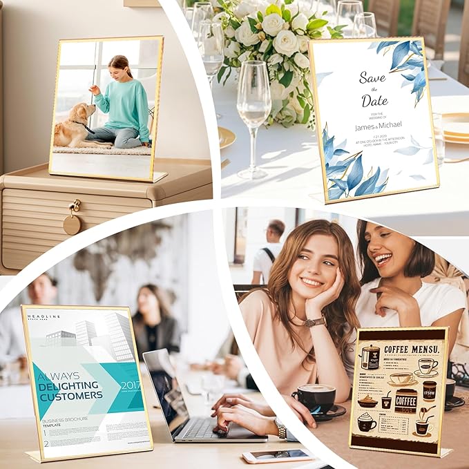 Acrylic Gold Frames 4 x 6, Slanted Back Gold Picture Frames Table Acrylic Sign - Image 4