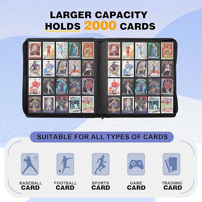 20-Pocket Card Binder, Trading Card Binder Holds 2000 Cards, Premium Zippered - Image 4