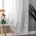 VISIONTEX White Sheer Voile Curtains, Decorative White Embossed Drip Rod Pocket by VISIONTEX