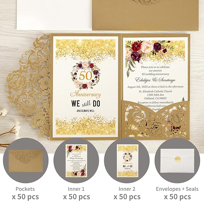 DORIS HOME 50pcs Laser Cut Wedding Invitations - Image 4