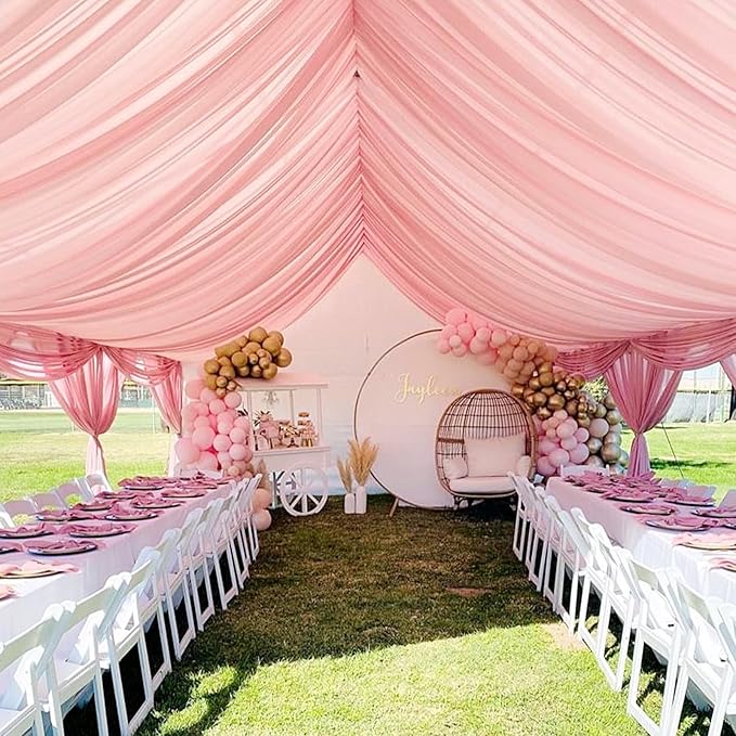 fani 6 Panels Dusty Rose Wedding Ceiling Drapes 5ftx30ft Ceiling Drapes Chiffon - Image 4