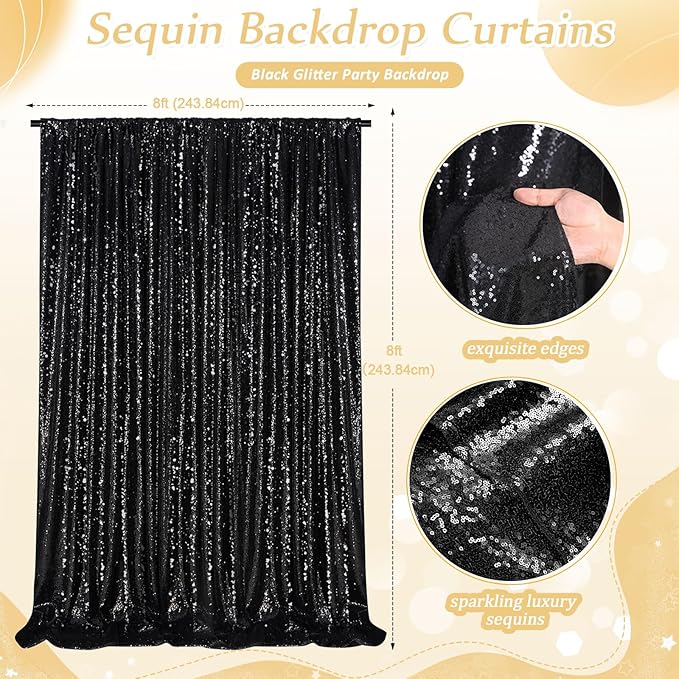 Black Sequin Backdrop 8ft x 8ft Glitter Photo Booth Black Backdrop Curtains - Image 4