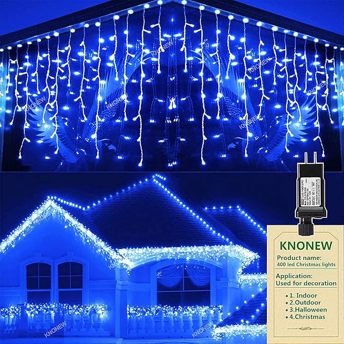 KNONEW Christmas Lights Outdoor Decorations 400 LED 33ft 8 Modes Curtain String by KNONEW