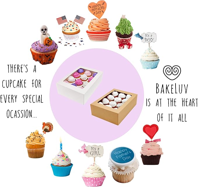 BAKELUV Brown 12 Cupcake Boxes, Cupcake Containers | 13x9.5x4, 50 Pack - Image 6