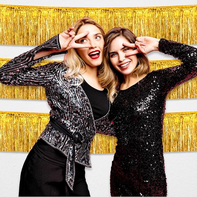 6 Pack 10 Feet Gold Foil Fringe Garland Metallic Tinsel Streamers Banner Wall - Image 4