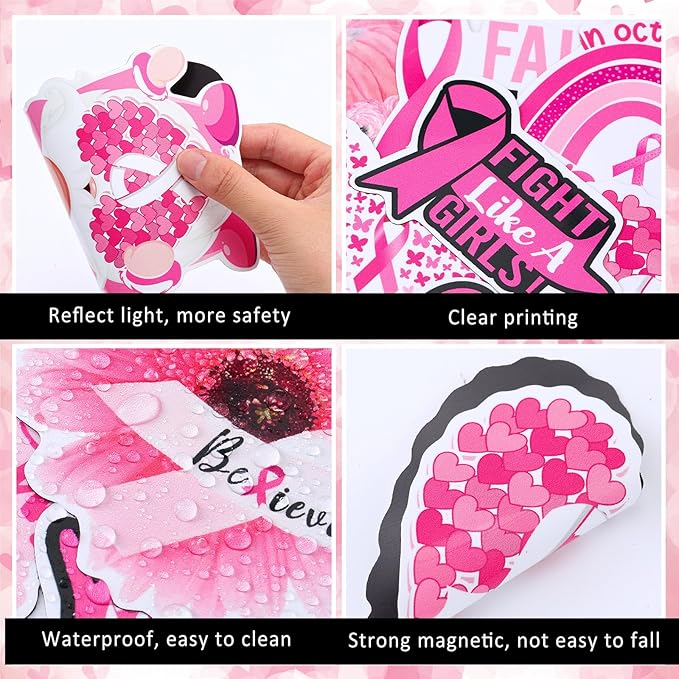 Xuhal 25 Pcs Breast Cancer Awareness Magnets Decoration Pink Gnome Ribbon - Image 5