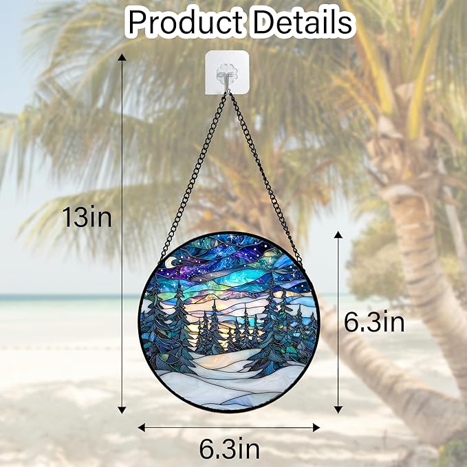 Stained Glass Window Hanging, Starry Sky Trees and Snow Sun Catchers Glass - Image 5