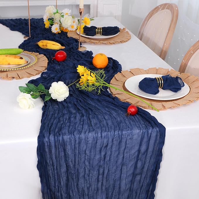 Snowkingdom 6PCS 13Ft Navy Blue Cheesecloth Table Runner, 160inch Long Cheese - Image 5