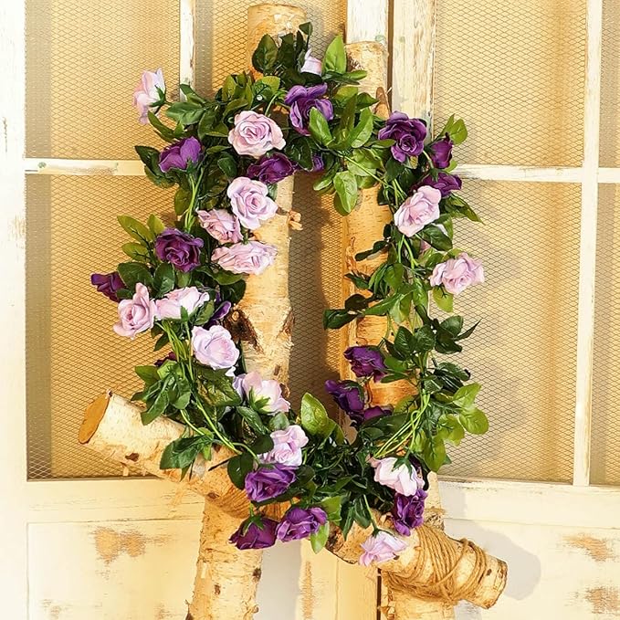 Veryhome 3PCS 23.7FT Artificial Purple Rose Flower Garland, Silk Hanging Floral - Image 4