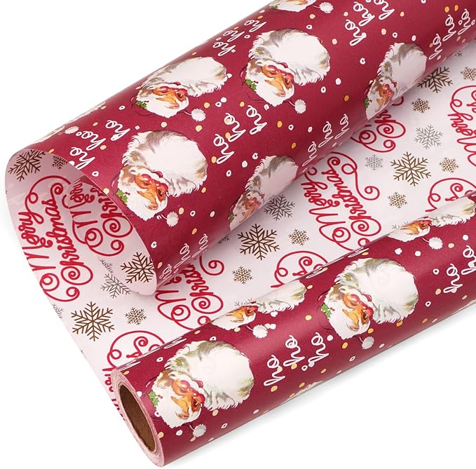 Ribbli Christmas Wrapping Paper Reversible Vintage Santa and Merry Christmas by Ribbli