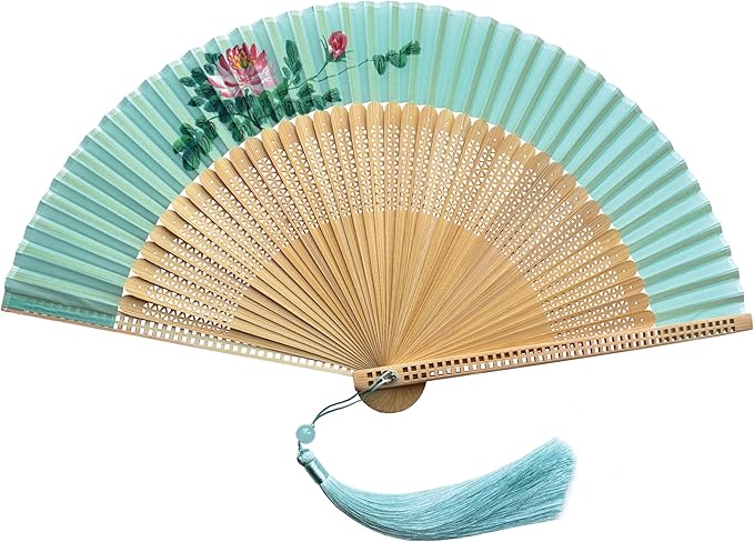 FANSOF.FANS Premium Floral Silk Fabric Border Handheld Folding Fan by FANSOFFANS