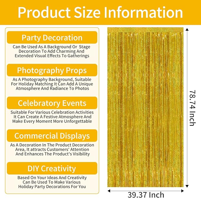 Picoway 4 Pack Gold Foil Fringe Tinsel Backdrop Curtains, Birthday Engagement - Image 4