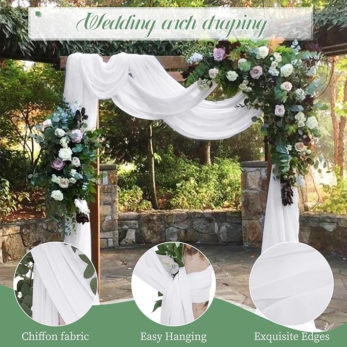 Wedding Arch Draping Fabric, 8 Panels 28" x 20ft White Sheer Chiffon Curtain - Image 2