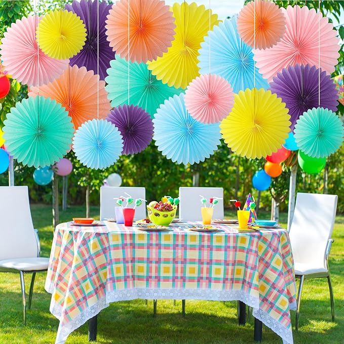 MotiMind 24 Pcs Pastel Paper Fans Pink Peach Party Decorations Classroom Decor - Image 4