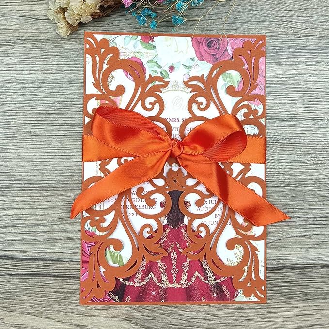 25PCS Terracotta Laser Cut Wedding Invitations Cards - Image 2
