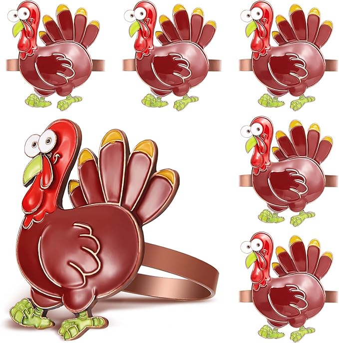 Halatool Thanksgiving Colorful Turkey Napkin Rings Set of 6, Funny Metal by HALATOOL
