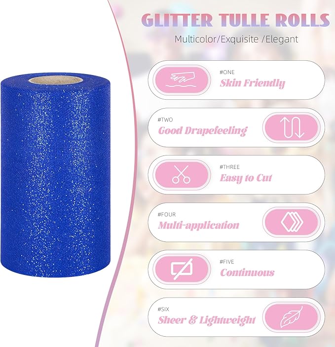 Glitter Tulle Rolls 6” by 50 Yards Sparkle Tulles Fabric Ribbon Sequin Tulle - Image 2