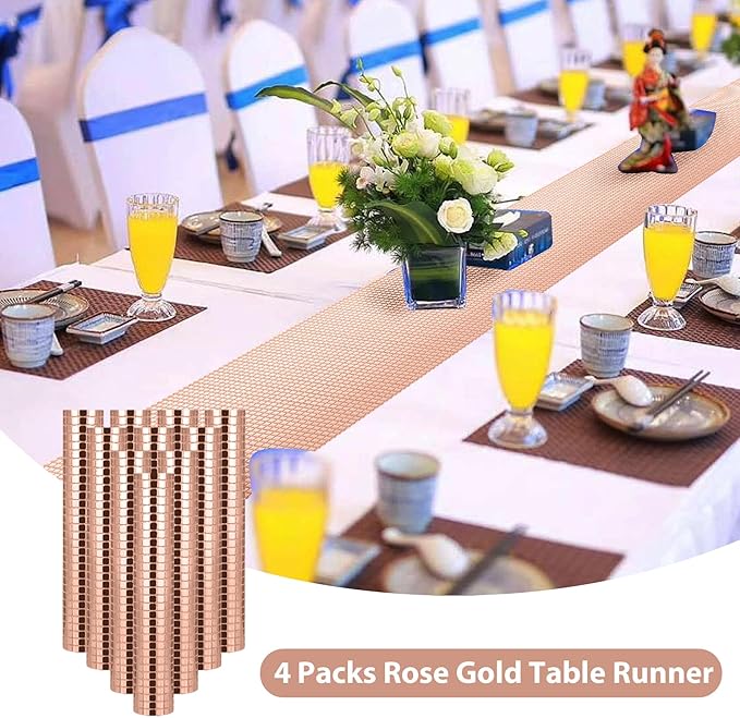 4 Packs Rose Gold Disco Table Runner, 12 x 108 Inches Glitter Silver Party - Image 4