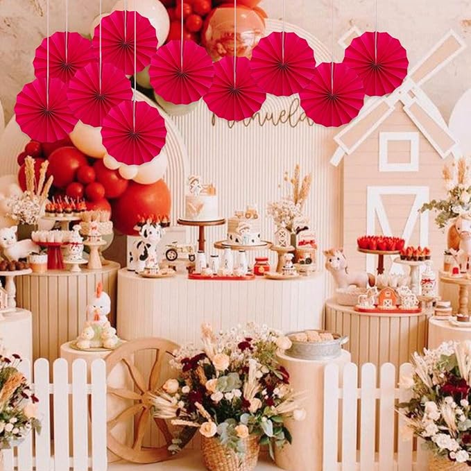 Red Birthday Decorations, DIY Red Paper Fans Hanging Decoration, Party Supplies - Image 5