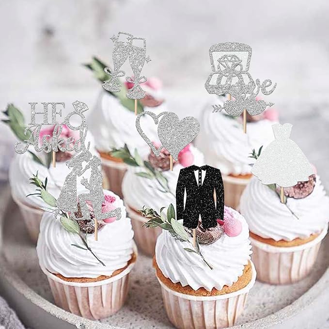 30 Pack Bride to be Cupcake Toppers Glitter Diamond Ring I Do Love Cupcake - Image 3