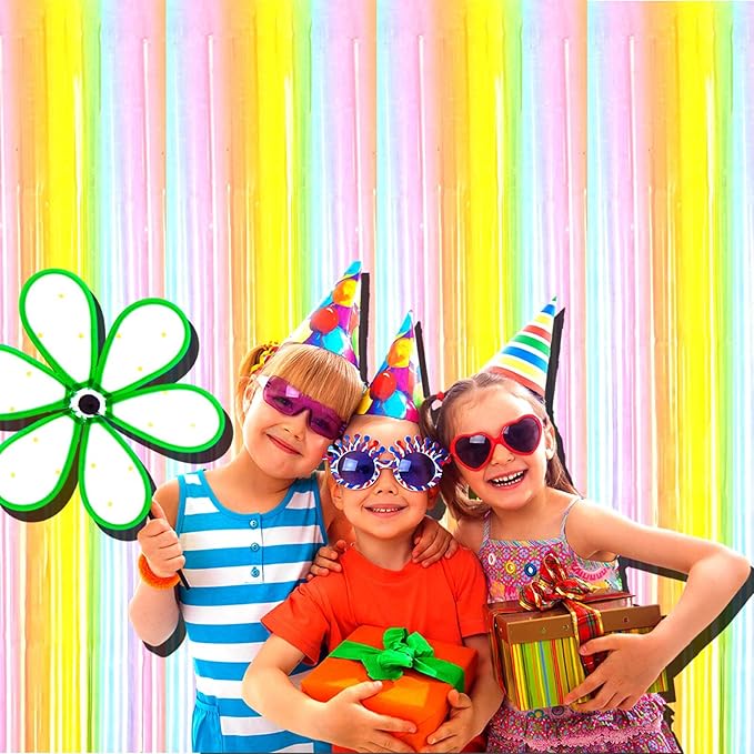 4 Pack Macaron Rainbow Foil Fringe Curtain Backdrop, 3.28Ftx8.2Ft Colorful Foil - Image 4