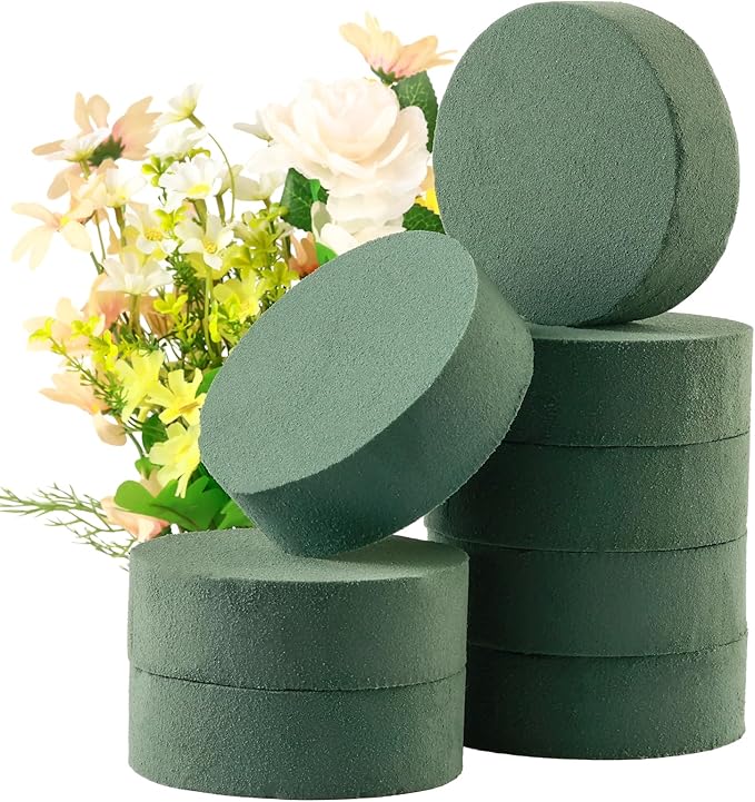 8 Pcs Round Floral Foam Blocks for Fresh & Artificial Flowers, 6.5" Wet & Dry by Aertiavty