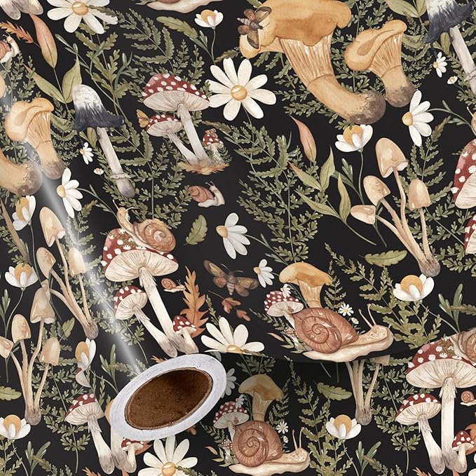 RUSPEPA Forest Mushroom Wrapping Paper Roll, Mini Roll, Woodland Squirrel and by RUSPEPA