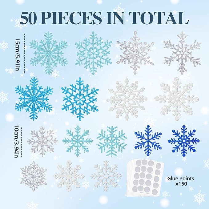 Winter Snowflake Cutouts Glitter Paper Decorations - Image 4