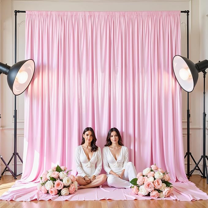 10x10 ft Pink Glitter Backdrop Curtain or Parties, Wrinkle Free Glitter Photo - Image 4