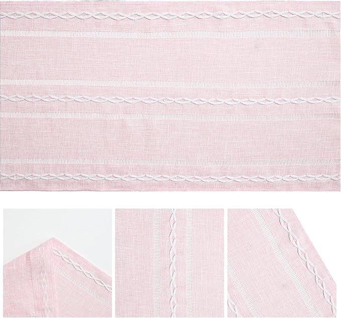 Artoid Mode Pink Rustic Cotton Linen Table Runner, Seasonal Embroidered Hollow - Image 5